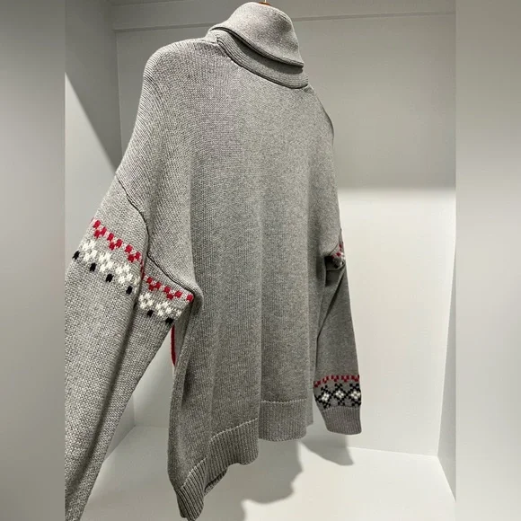 ModCloth Gray No Fox Given Fair Isle Zip-up Sweater - XS oversized cabincore - Picture 5 of 9